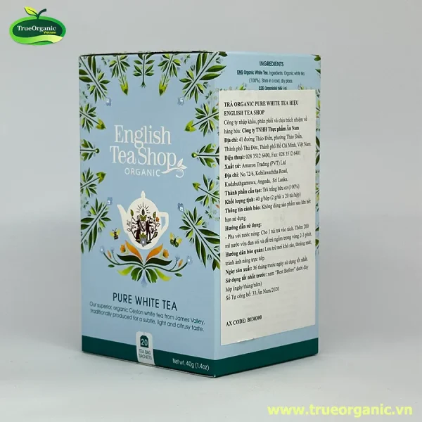 Trà organic English Pure White Tea hiệu English Tea Shop loại 20g