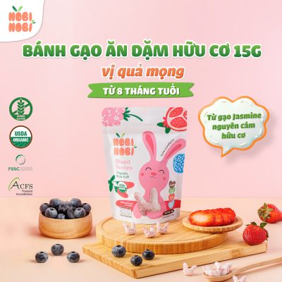 BÁNH GẠO ĂN DẶM HỮU CƠ CHO BÉ NOBI NOBI VỊ QUẢ MỌNG 15G